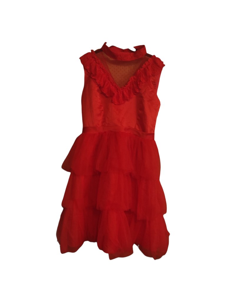 Beetlejuice Lydia's Wedding Dress Costume Short Red Satin/Tulle/Lace Size Medium